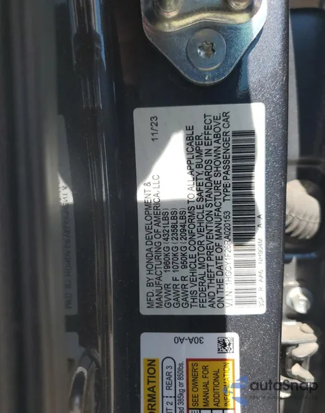 2024 Honda Accord Lx from USA, damaged, VIN 1HGCY1F26RA020153